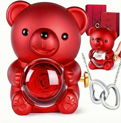 Pack Amor Eterno™ | Oso con Rosa Real + Collar de Regalo