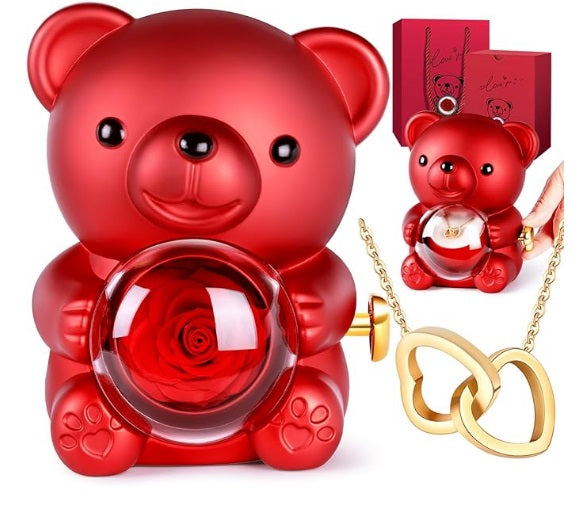 Pack Amor Eterno™ | Oso con Rosa Real + Collar de Regalo