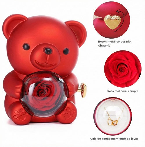 Pack Amor Eterno™ | Oso con Rosa Real + Collar de Regalo