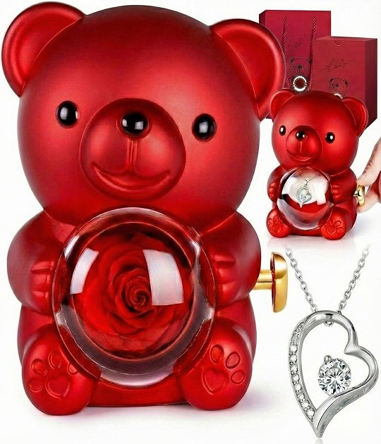Pack Amor Eterno™ | Oso con Rosa Real + Collar de Regalo